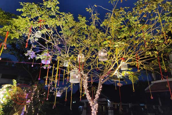 wish tree concept for mehndi night hanging ribbons & bangles 
